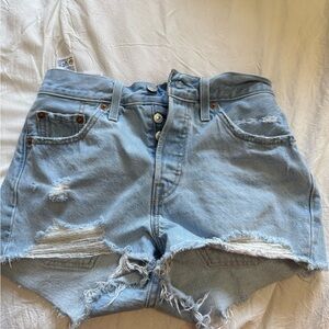 Light Blue Distressed Denim Shorts